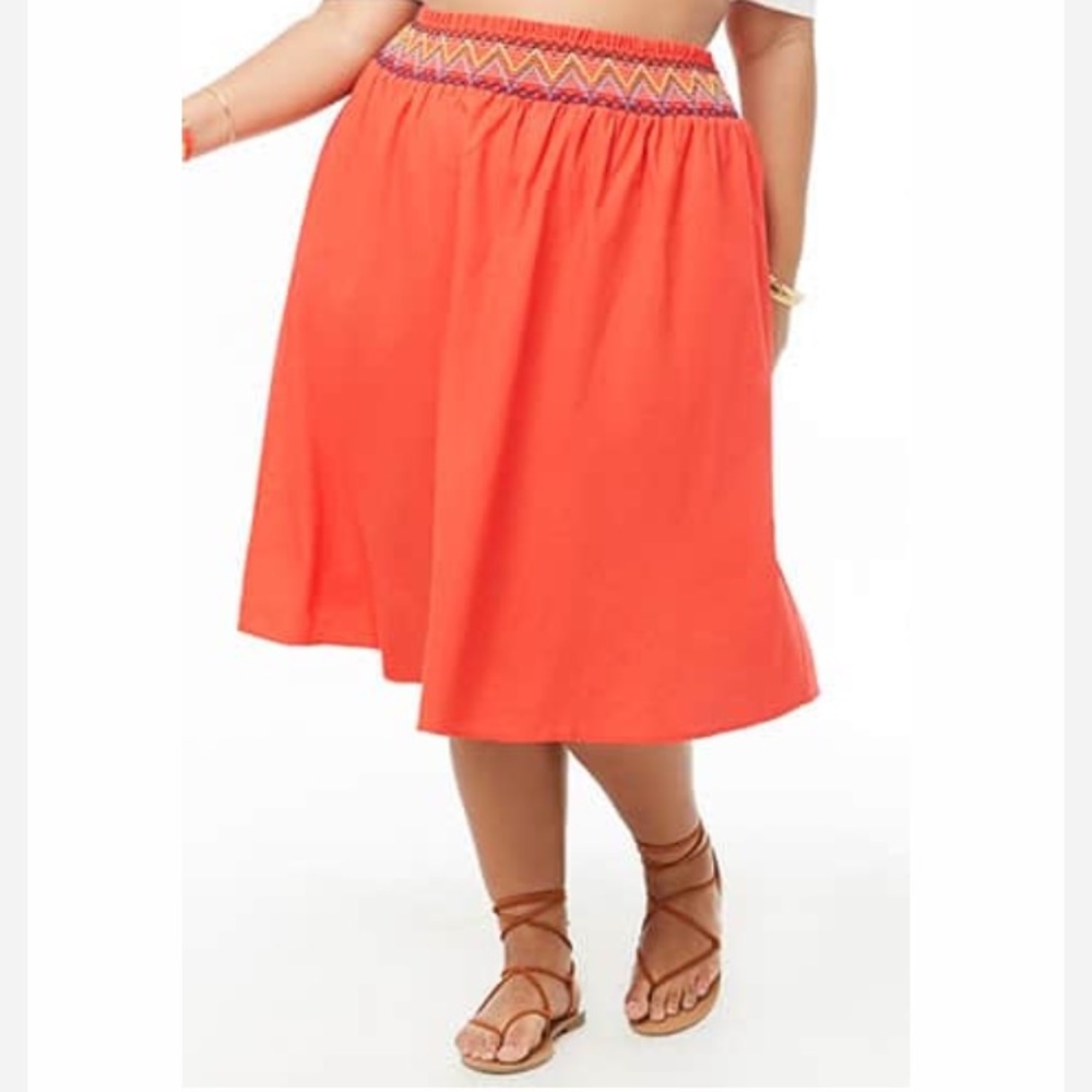 FOREVER 21+ PLUS SIZE Flocked Flare Midi Skirt 3X